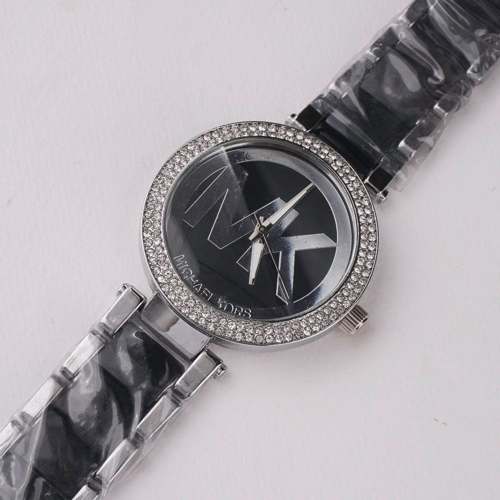 Women Chain Wrist Watch MK Silver Black