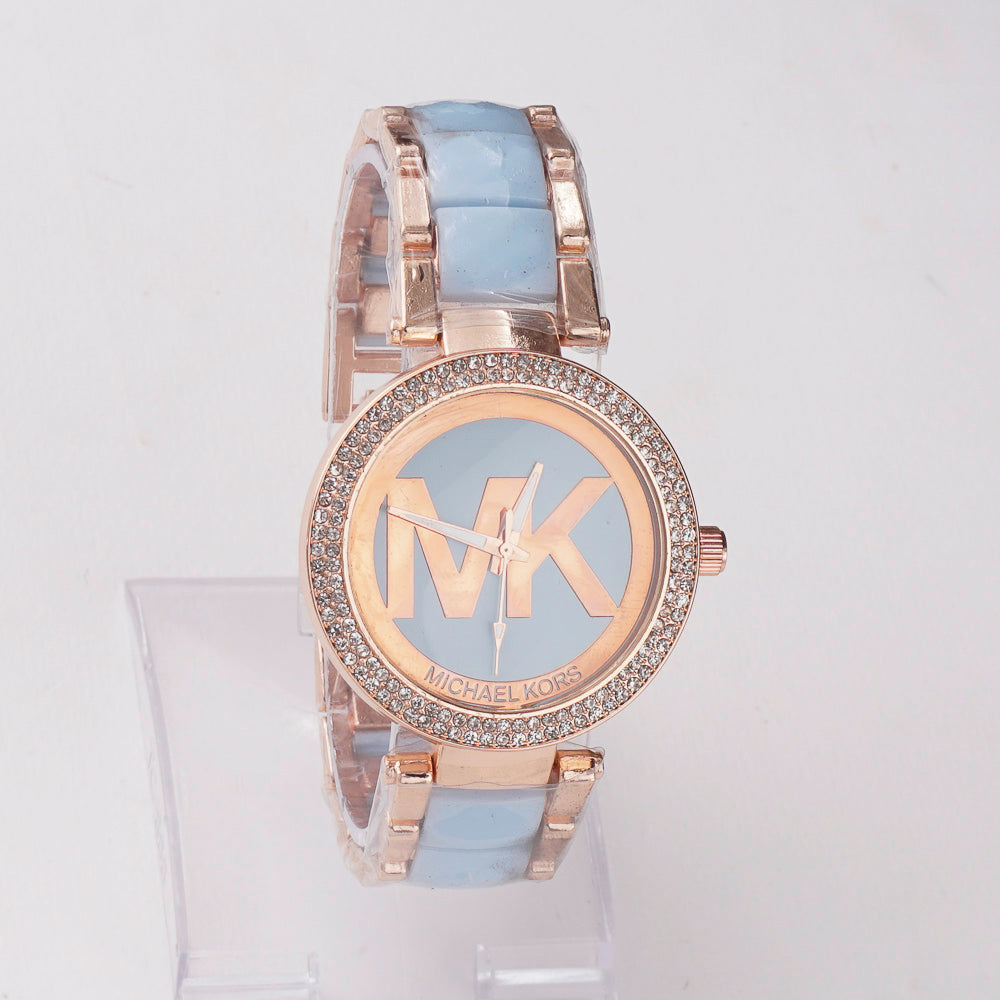 Women Chain Wrist Watch MK Rosegold Cyan