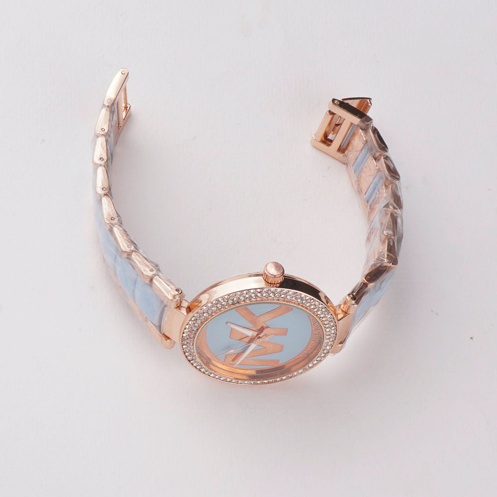 Women Chain Wrist Watch MK Rosegold Cyan