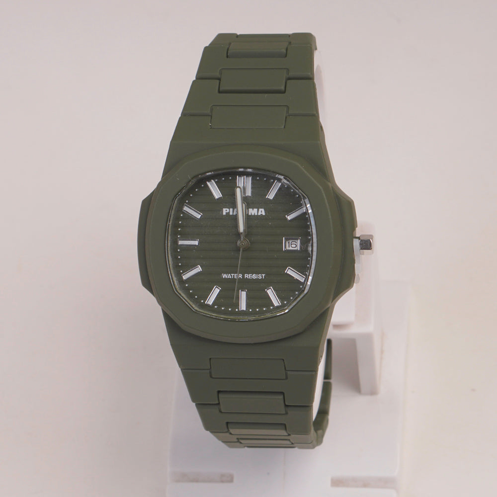 Mens Light Weight Watch With Fibre Material  Strap Green