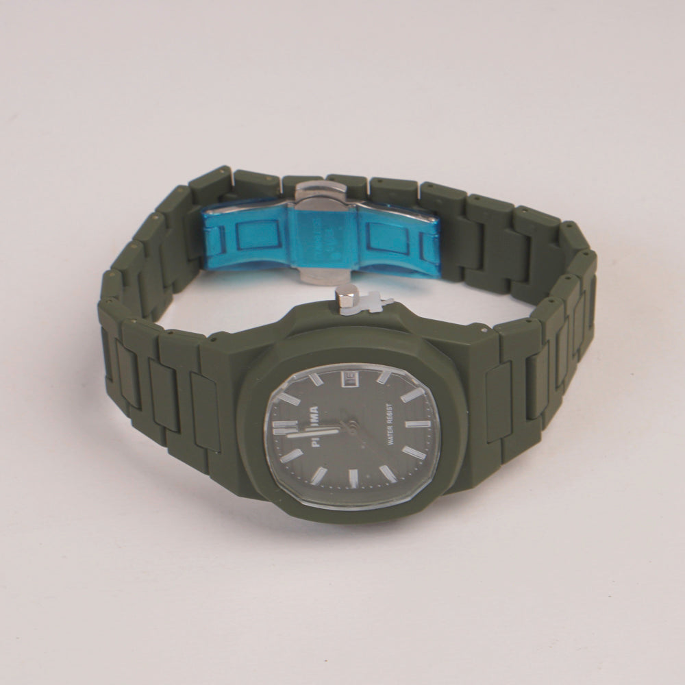 Mens Light Weight Watch With Fibre Material  Strap Green