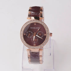 Women Chain Wrist Watch Rosegold Brown