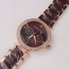 Women Chain Wrist Watch Rosegold Brown