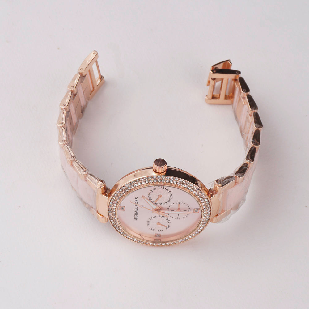 Women Chain Wrist Watch Rosegold Pink