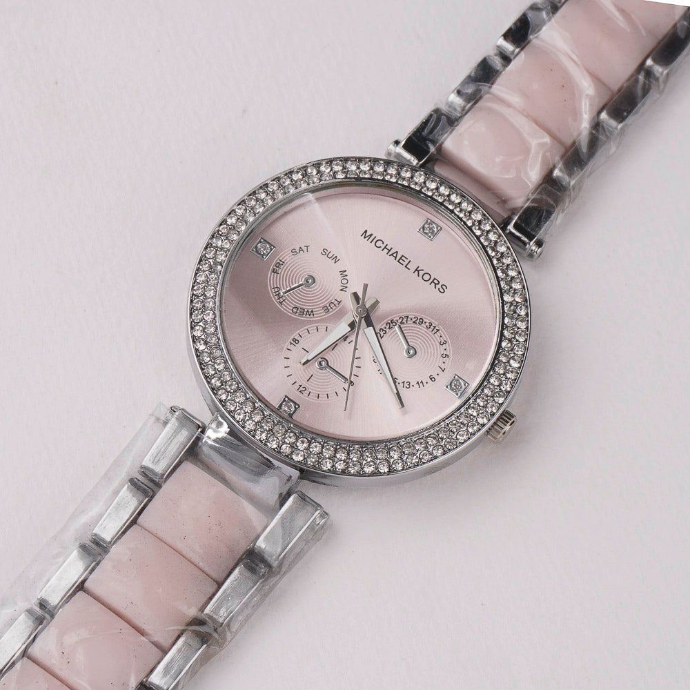 Women Chain Wrist Watch Silver Pink