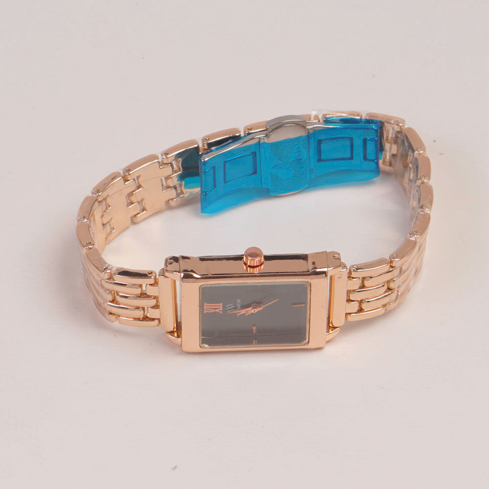 Woman Rosegold Chain Watch Black