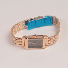 Woman Rosegold Chain Watch Black