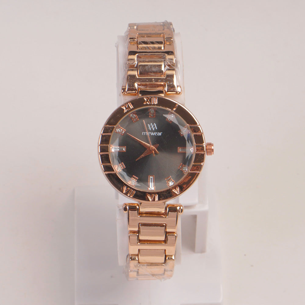 Woman Rosegold Chain Watch Black