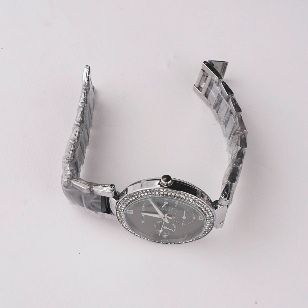 Women Chain Wrist Watch Silver Black