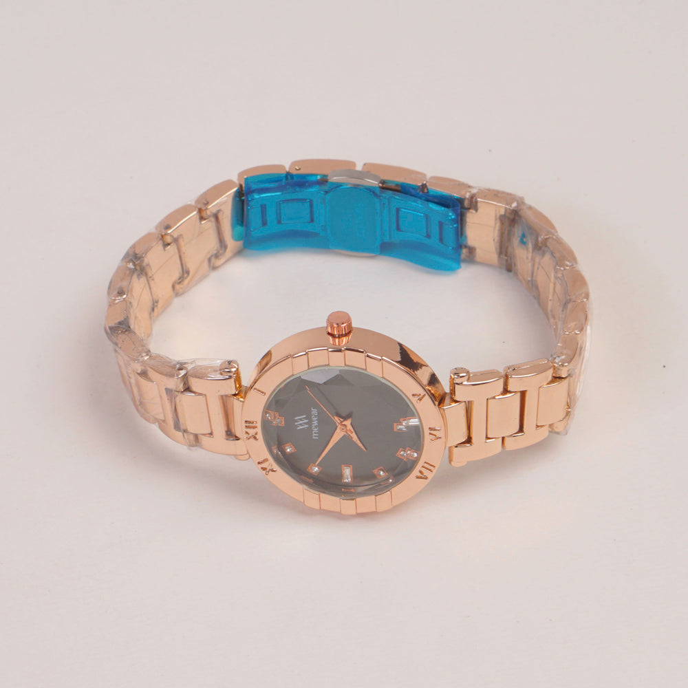 Woman Rosegold Chain Watch Black