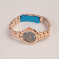 Woman Rosegold Chain Watch Black
