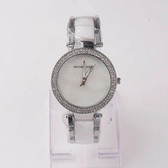 Women Chain Wrist Watch Marble Shade Silver White