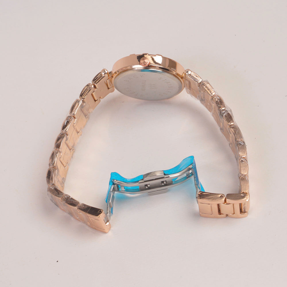 Woman Rosegold Chain Watch Black