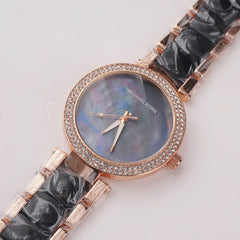Women Chain Wrist Watch Marble Shade Rosegold Black