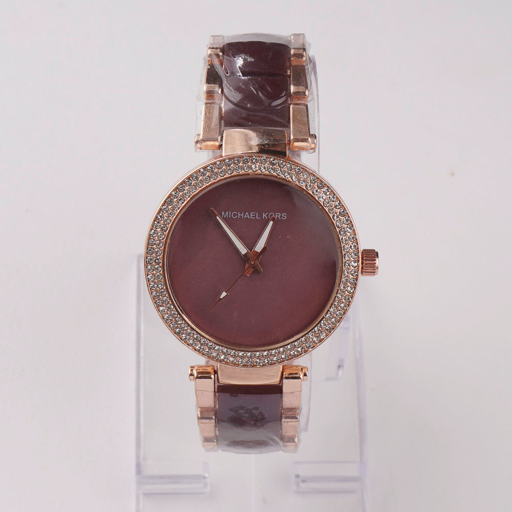 Women Chain Wrist Watch Marble Shade Rosegold Brown