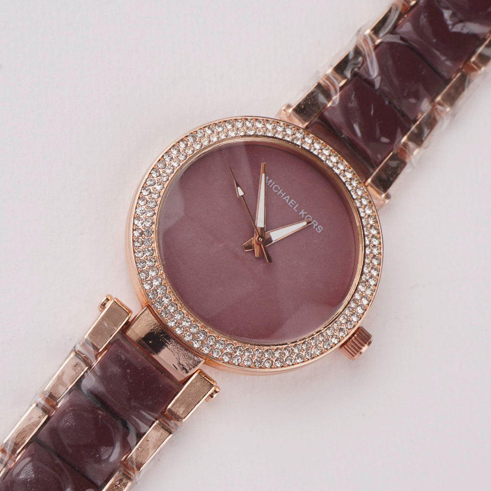 Women Chain Wrist Watch Marble Shade Rosegold Brown