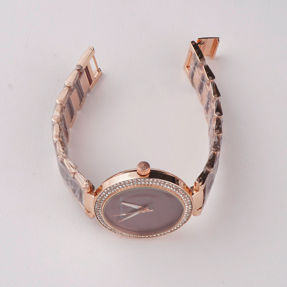 Women Chain Wrist Watch Marble Shade Rosegold Brown