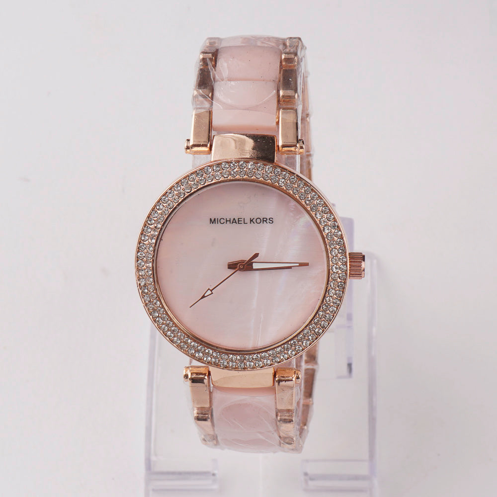 Women Chain Wrist Watch Marble Shade Rosegold Pink