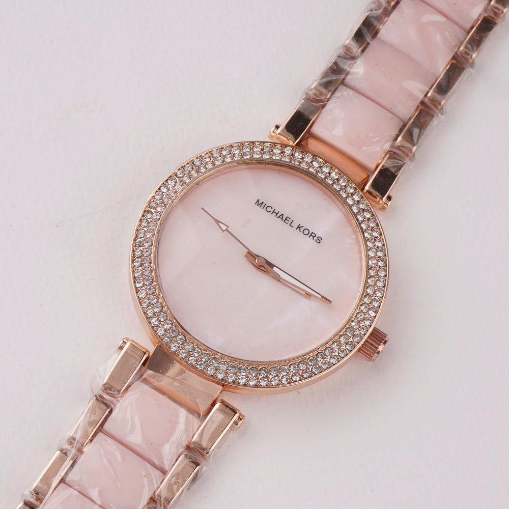 Women Chain Wrist Watch Marble Shade Rosegold Pink