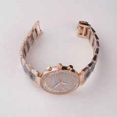 Women Chain Wrist Watch Stone Design Rosegold Black