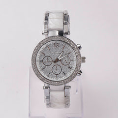 Women Chain Wrist Watch Stone Design Silver White