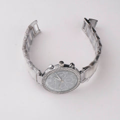 Women Chain Wrist Watch Stone Design Silver White