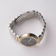 Two Tone Women Stylish Chain Wrist Watch Golden-B