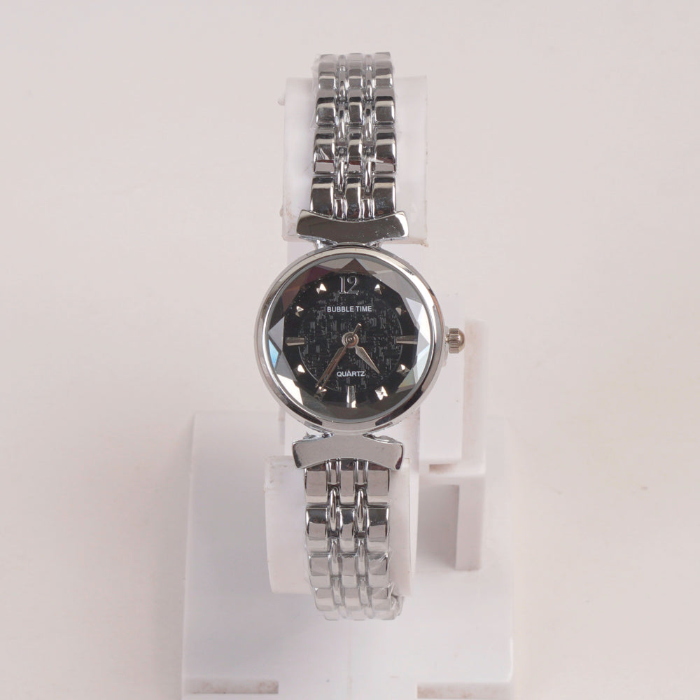 Silver Woman  Chain Watch Black Dial