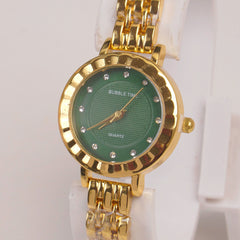Two Tone Woman  Chain Watch Green Dial