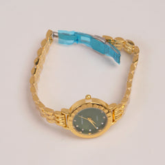Two Tone Woman  Chain Watch Green Dial