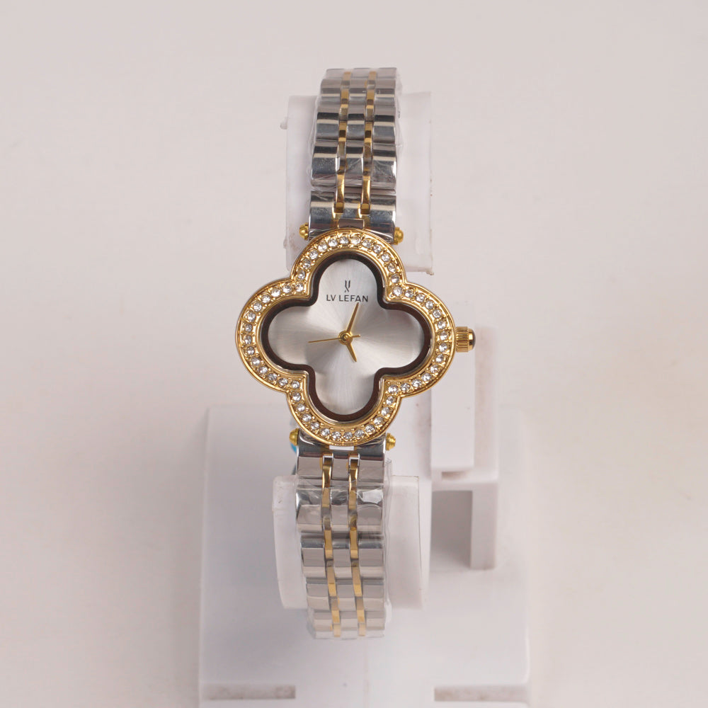 Two Tone Woman Chain Watch Silver Dial