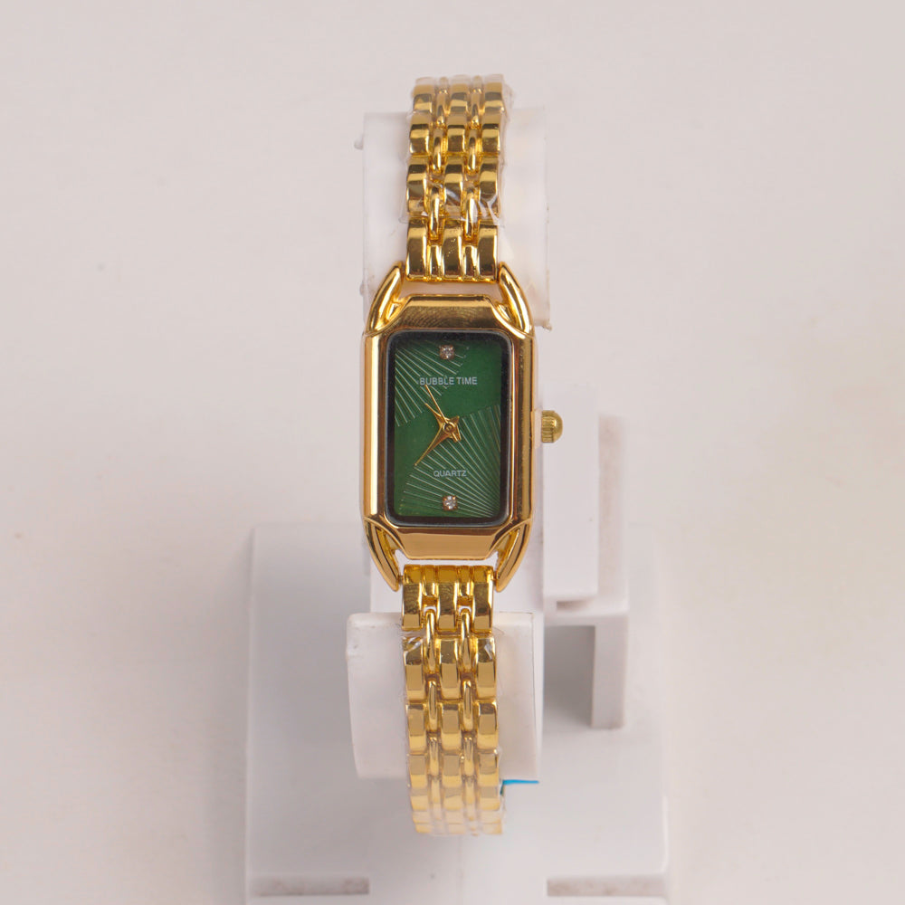 Golden Woman Chain Watch Green Dial