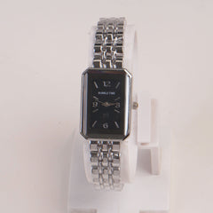 Silver Woman Chain Watch Black Dial