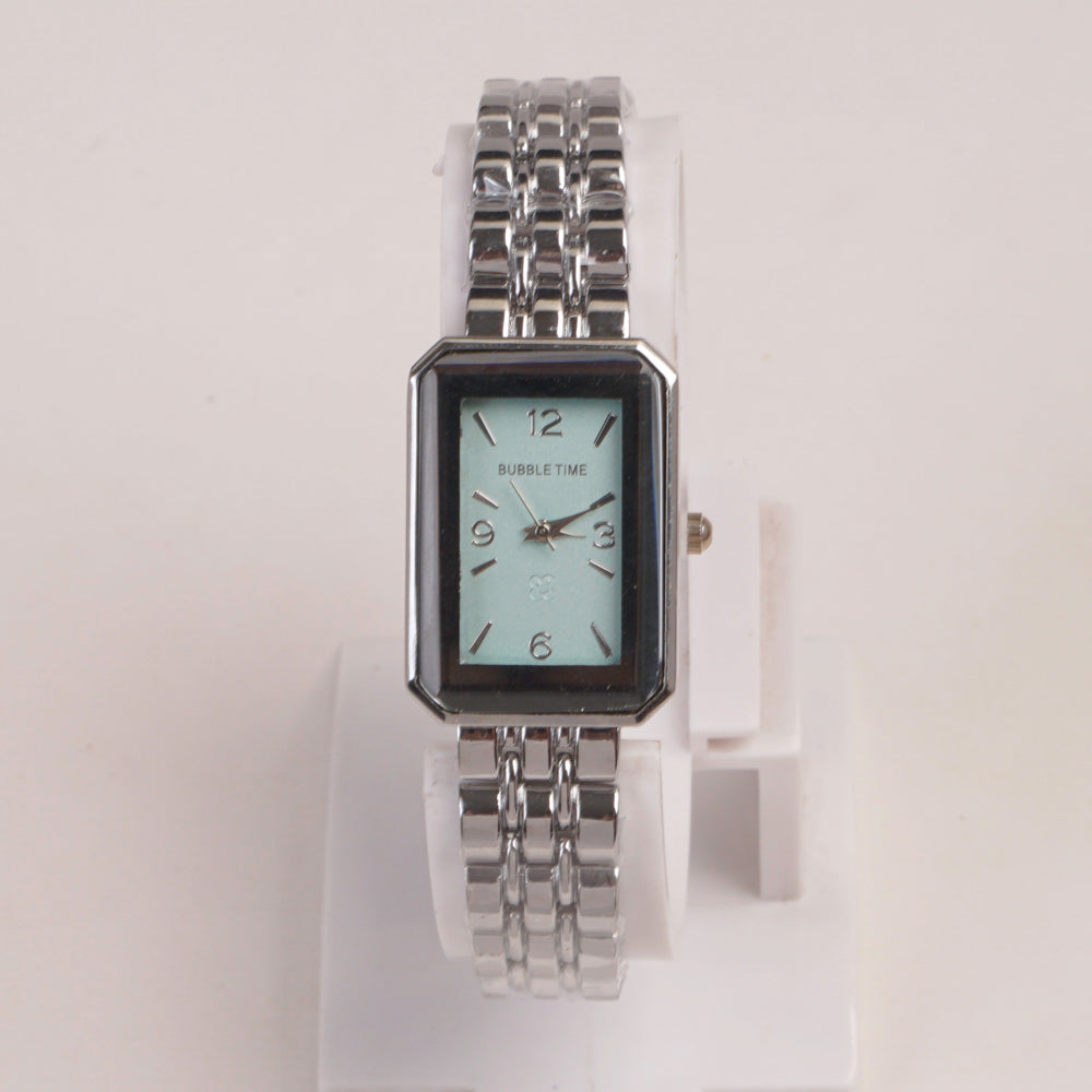 Silver Woman Chain Watch Cyan Dial