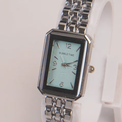Silver Woman Chain Watch Cyan Dial