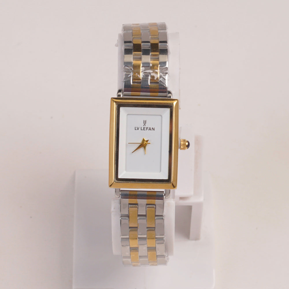 Two Tone Woman Chain Watch  White Dial
