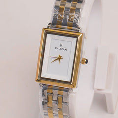 Two Tone Woman Chain Watch  White Dial