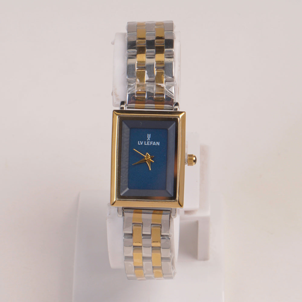 Two Tone Woman Chain Watch  Blue Dial