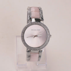 Women Chain Wrist Watch Plain Design Silver Pink