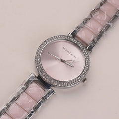 Women Chain Wrist Watch Plain Design Silver Pink