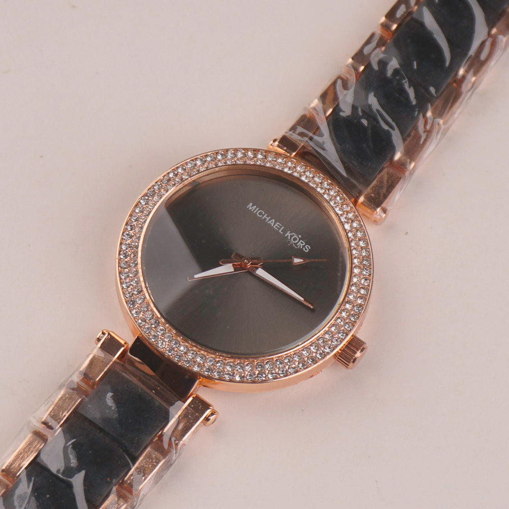 Women Chain Wrist Watch Plain Design Rosegold Black
