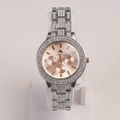 Woman Silver Chain Watch Pink Dial