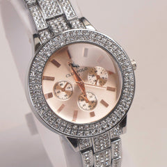 Woman Silver Chain Watch Pink Dial