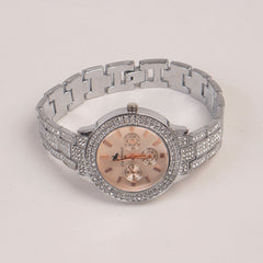Woman Silver Chain Watch Pink Dial