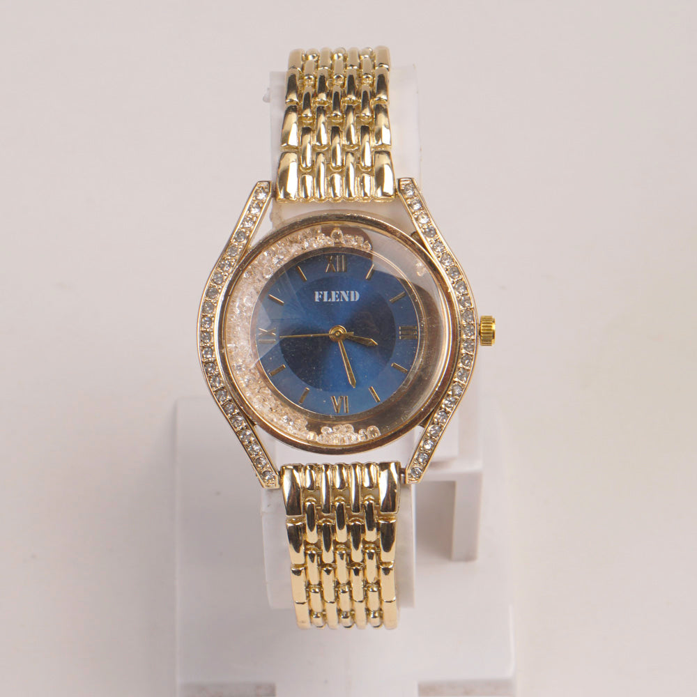 Woman Golden Chain Watch Blue Dial
