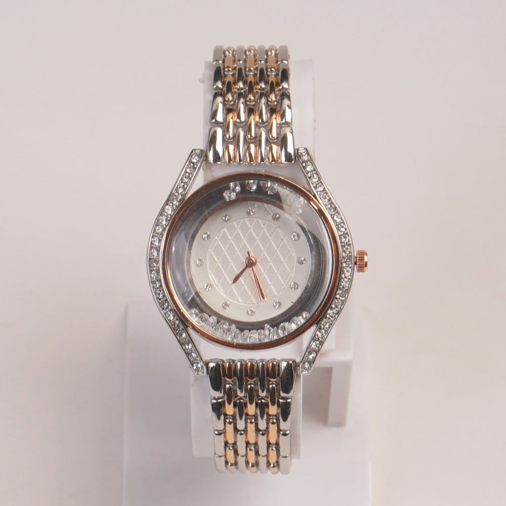 Two Tone Woman Chain Watch White Dial