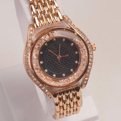 Woman Rosegold Chain Watch Black Dial