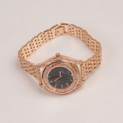Woman Rosegold Chain Watch Black Dial