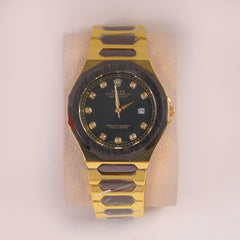 Two Tone Mans Chain Wrist Watch Black Dial