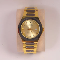 Two Tone Mans Chain Wrist Watch Golden Dial